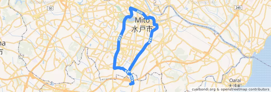 Mapa del recorrido 関東鉄道バス 県自動車学校⇒千波・水戸駅・台町⇒運転免許センター de la línea  en Мито.