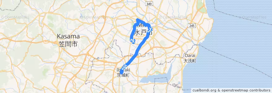 Mapa del recorrido 関東鉄道バス 県庁バスターミナル⇒千波・水戸駅・台町⇒茨城町役場 de la línea  en Ибараки.