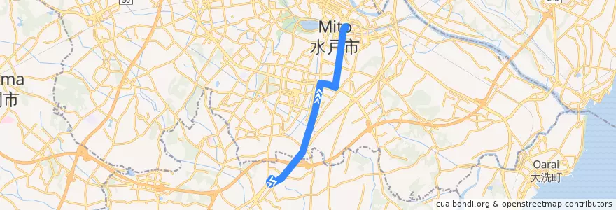 Mapa del recorrido 関東鉄道バス イオンタウン水戸南⇒水戸駅南口 de la línea  en Ибараки.