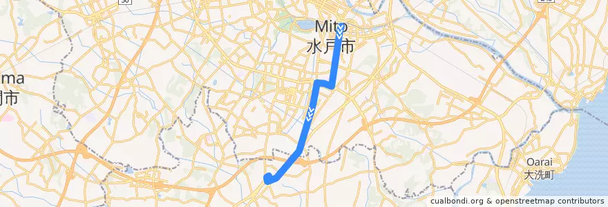 Mapa del recorrido 関東鉄道バス 水戸駅南口⇒イオンタウン水戸南 de la línea  en Ibaraki Prefecture.
