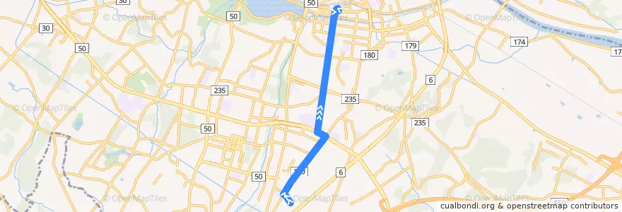 Mapa del recorrido 関東鉄道バス 吉沢車庫⇒一里塚⇒水戸駅南口 de la línea  en 水戸市.