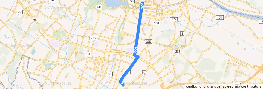 Mapa del recorrido 関東鉄道バス 水戸駅南口⇒一里塚⇒吉沢車庫 de la línea  en 水戸市.
