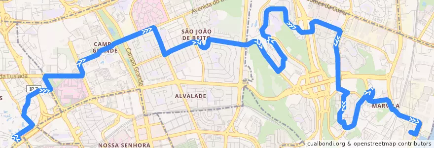 Mapa del recorrido Bus 755: Sete Rios → Poço do Bispo de la línea  en Lizbon.
