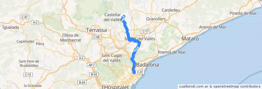 Mapa del recorrido e10: Setmenat - Barcelona de la línea  en Барселона.
