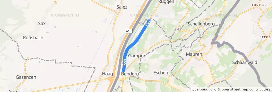 Mapa del recorrido Bus 36E: Gisingen Milchhof => Triesen Post de la línea  en .