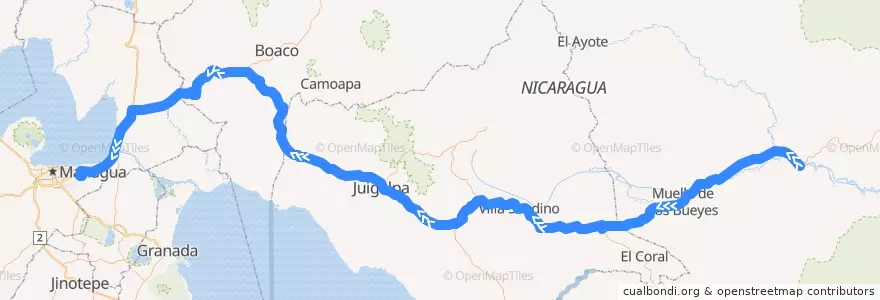 Mapa del recorrido Expreso: El Rama - Managua de la línea  en Nicaragua.