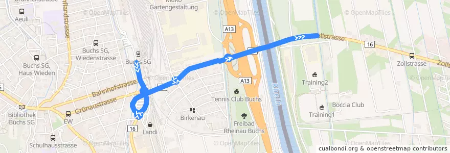 Mapa del recorrido Bus 12: Buchs Bahnhof => Schaan Bahnhof de la línea  en Buchs (SG).