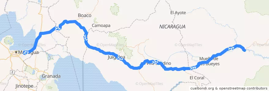 Mapa del recorrido Expreso: Managua => El Rama de la línea  en Nicaragua.