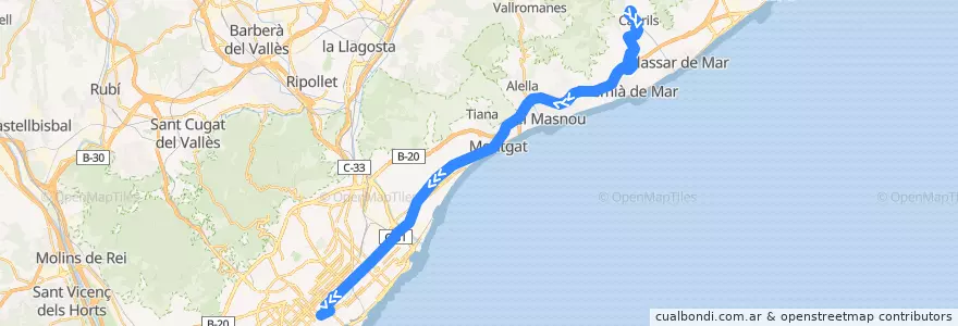 Mapa del recorrido C6 Cabrils - VdM - Pza. Tetuan(BCN) de la línea  en Барселона.