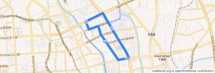 Mapa del recorrido 社区微公交1004路 朝晖五区 外环单线 de la línea  en Xiacheng District.