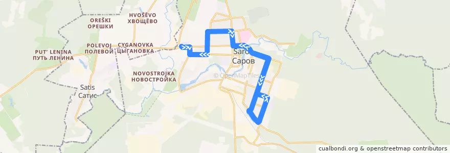 Mapa del recorrido Автобус №52: КПП-3 - КПП-3 de la línea  en Sarov.