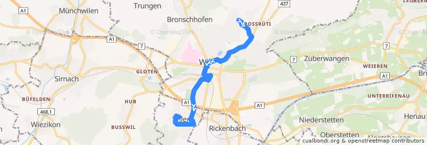 Mapa del recorrido Bus 702: Wil, Neugruben => Wil, Bahnhof => Wilen bei Wil de la línea  en 瑞士.