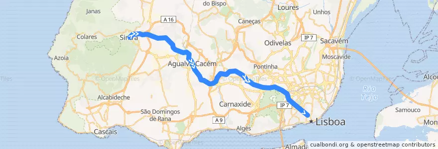 Mapa del recorrido Linha de Sintra: Sintra → Rossio de la línea  en Großraum Lissabon.