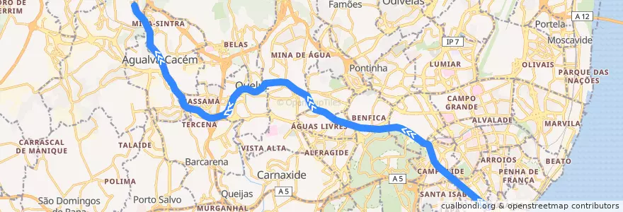 Mapa del recorrido Linha de Sintra: Rossio → Mira Sintra-Meleças de la línea  en Grande Lisboa.
