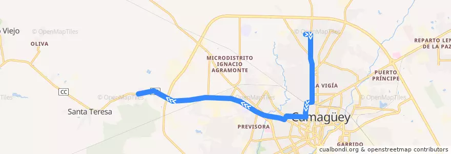 Mapa del recorrido ruta 3 Villa Mariana => Tagarro de la línea  en Ciudad de Camagüey.