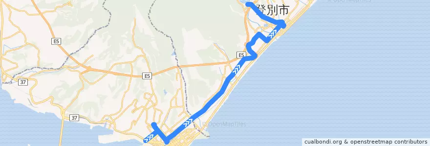 Mapa del recorrido 中島町資料館線 de la línea  en Sottoprefettura di Iburi.