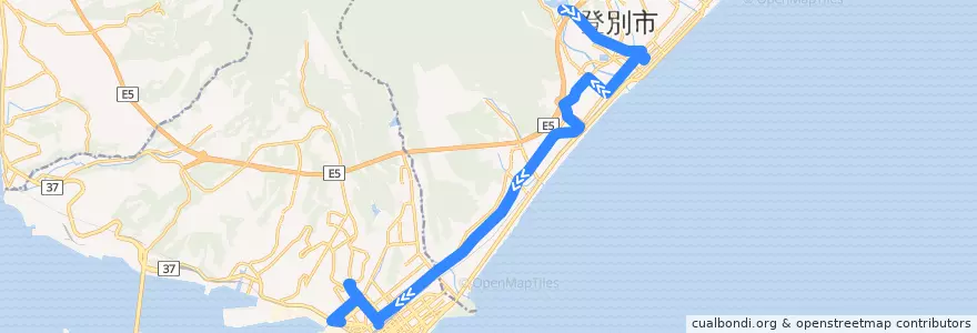 Mapa del recorrido 中島町資料館線 de la línea  en 胆振総合振興局.