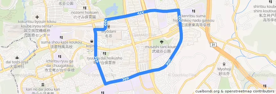 Mapa del recorrido 神戸市バス78系統 de la línea  en 須磨区.