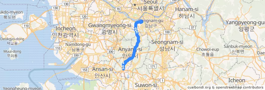 Mapa del recorrido 서울 시내버스 540 de la línea  en کره جنوبی.