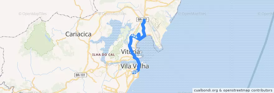 Mapa del recorrido 541 Terminal de Carapina - Terminal de Vila Velha - via Aeroporto de la línea  en Microrregião Vitória.