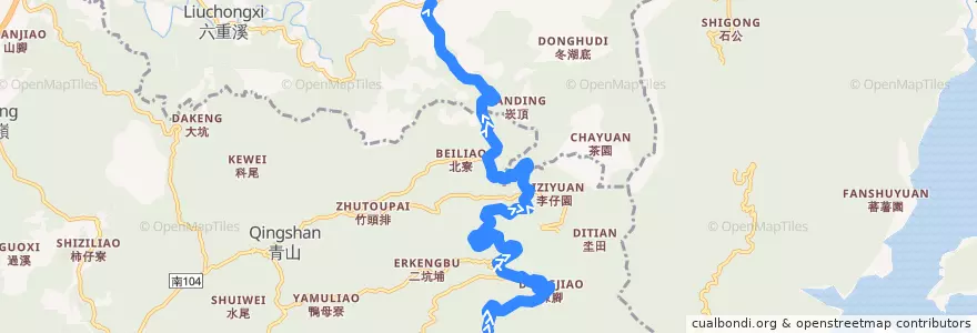Mapa del recorrido 黃13(延駛仙公廟_返程) de la línea  en Tainan.