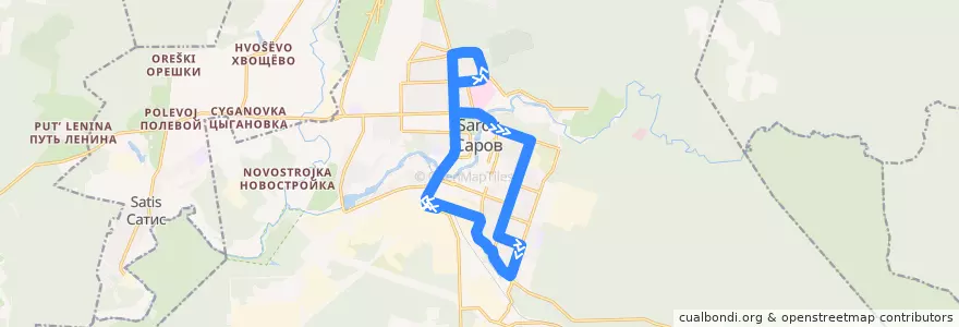 Mapa del recorrido Автобус №15Д: Автостанция Тупиковая - Автостанция Тупиковая de la línea  en サロフ閉鎖行政地域.