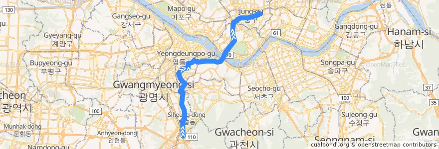 Mapa del recorrido 서울 버스 507 de la línea  en Seoul.