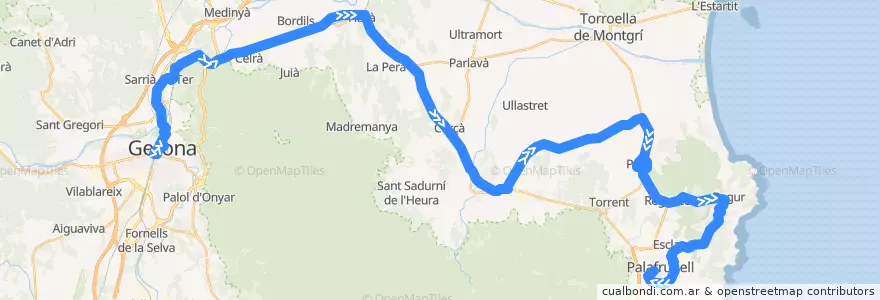 Mapa del recorrido 8: Girona - Begur - Palafrugell de la línea  en Gérone.
