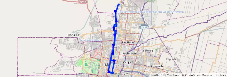 Mapa del recorrido 82 - San Miguel - Casa de Gob. de la línea G04 en Mendoza.