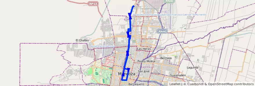 Mapa del recorrido 82 - San Miguel de la línea G04 en メンドーサ州.