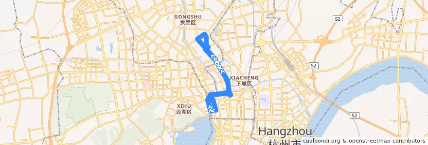Mapa del recorrido 26路 大关小区北-凤起路十四中 de la línea  en Hangzhou.
