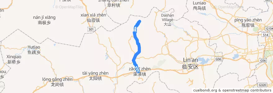 Mapa del recorrido K279 藻溪-田青塘 de la línea  en 天目山镇.