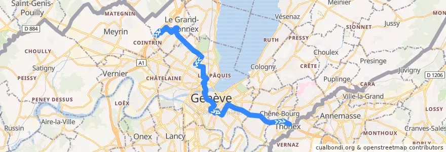 Mapa del recorrido Bus 5: Aéroport → Thônex-Vallard de la línea  en جنيف.