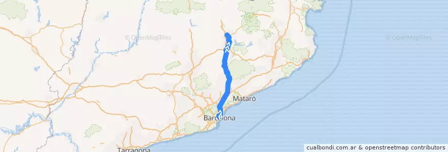 Mapa del recorrido e12: Barcelona - Vic - Torellò de la línea  en Barcelona.