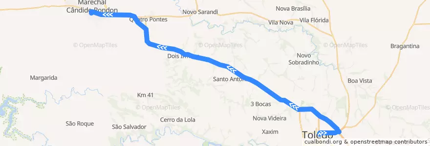 Mapa del recorrido Toledo - Marechal Cândido Rondon de la línea  en Microrregião Toledo.
