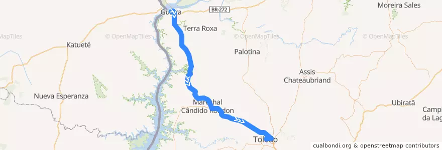 Mapa del recorrido Toledo - Guaíra de la línea  en Microrregião Toledo.