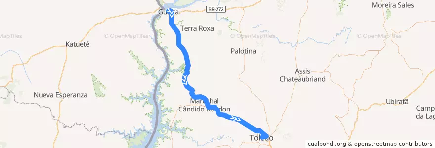 Mapa del recorrido Guaíra - Toledo de la línea  en Microrregião Toledo.