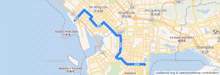 Mapa del recorrido M507路 大铲湾公交总站 => 深圳湾口岸 de la línea  en شنجن (الصين).