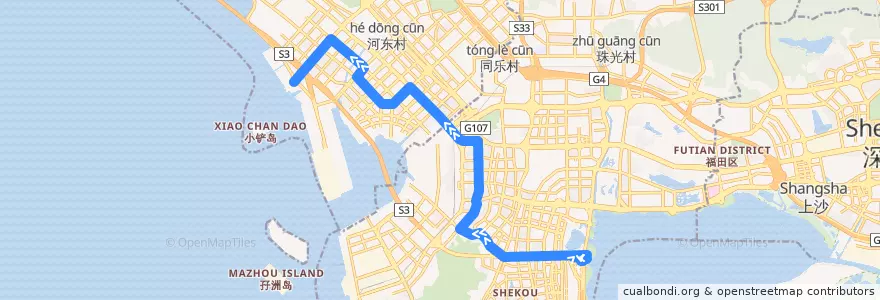 Mapa del recorrido M507路 深圳湾口岸 => 大铲湾公交总站 de la línea  en شنجن (الصين).