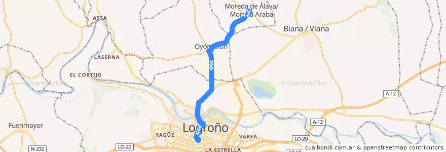Mapa del recorrido A8 Moreda → Logroño de la línea  en İspanya.