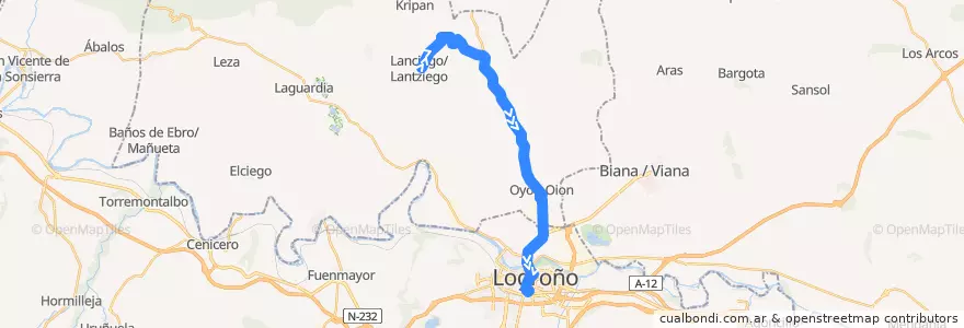 Mapa del recorrido A8 Lantziego/Lanciego → Logroño de la línea  en 스페인.