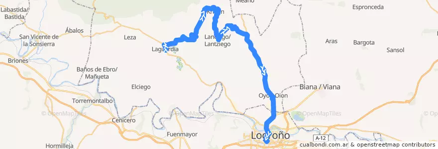 Mapa del recorrido A8 Laguardia → Logroño de la línea  en Arabako Errioxa/Rioja Alavesa.