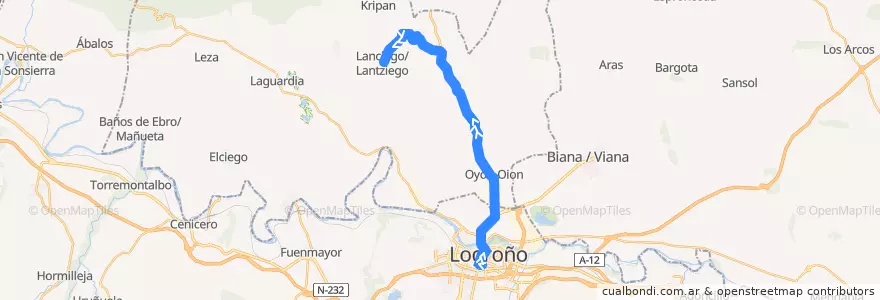 Mapa del recorrido A8 Logroño → Lantziego/Lanciego de la línea  en 스페인.