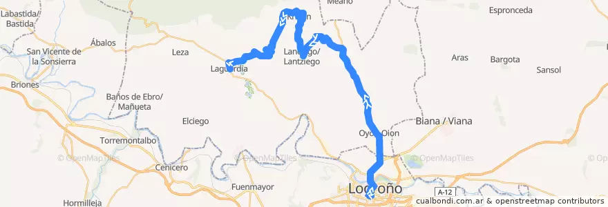 Mapa del recorrido A8 Logroño → Laguardia de la línea  en Arabako Errioxa/Rioja Alavesa.