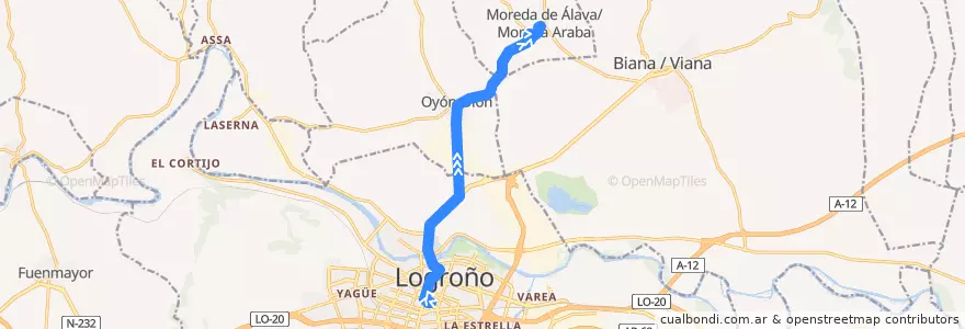 Mapa del recorrido A8 Logroño → Moreda de la línea  en Espanha.