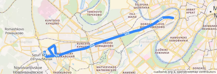 Mapa del recorrido Автобус 840: 66-й квартал Кунцева => 2-й Брянский переулок de la línea  en Западный административный округ.