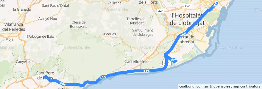 Mapa del recorrido e14: Barcelona - Sant Pere de Ribes de la línea  en Barcelona.