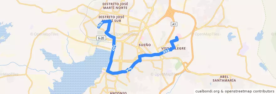 Mapa del recorrido Ruta A2. Distrito J. Martí->Hosp. C. Quirurgico de la línea  en Ciudad de Santiago de Cuba.