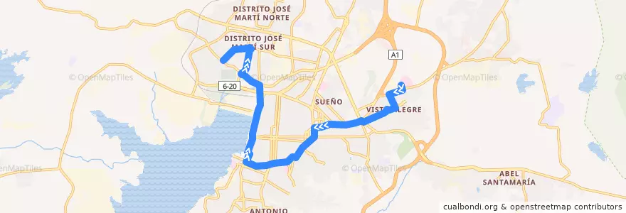 Mapa del recorrido Ruta A2. Hosp. C. Quirurgico->Distrito J. Martí de la línea  en Ciudad de Santiago de Cuba.