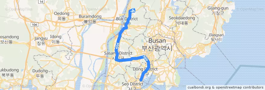 Mapa del recorrido 59 de la línea  en Пусан.